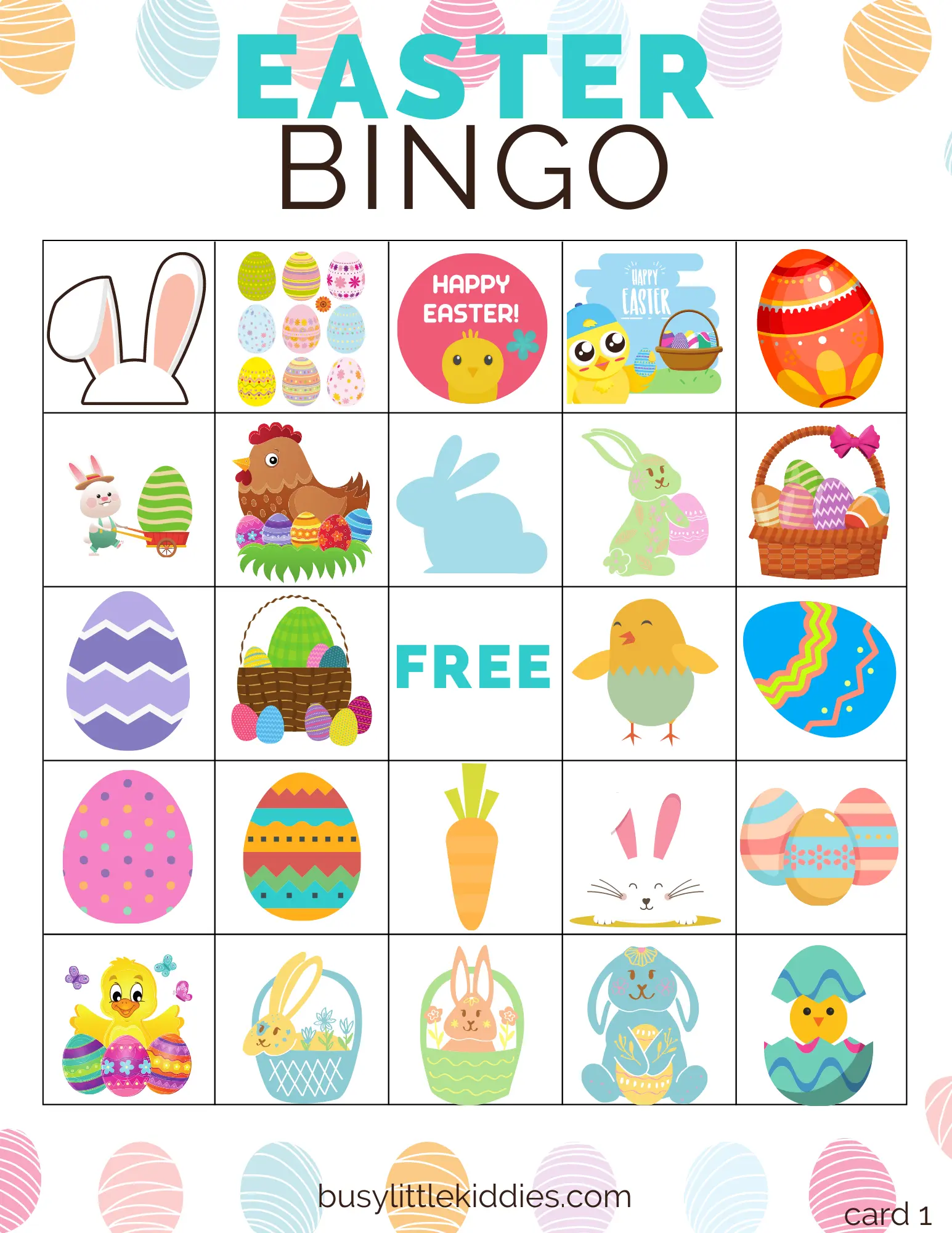 Easter bingo free printable 5 players