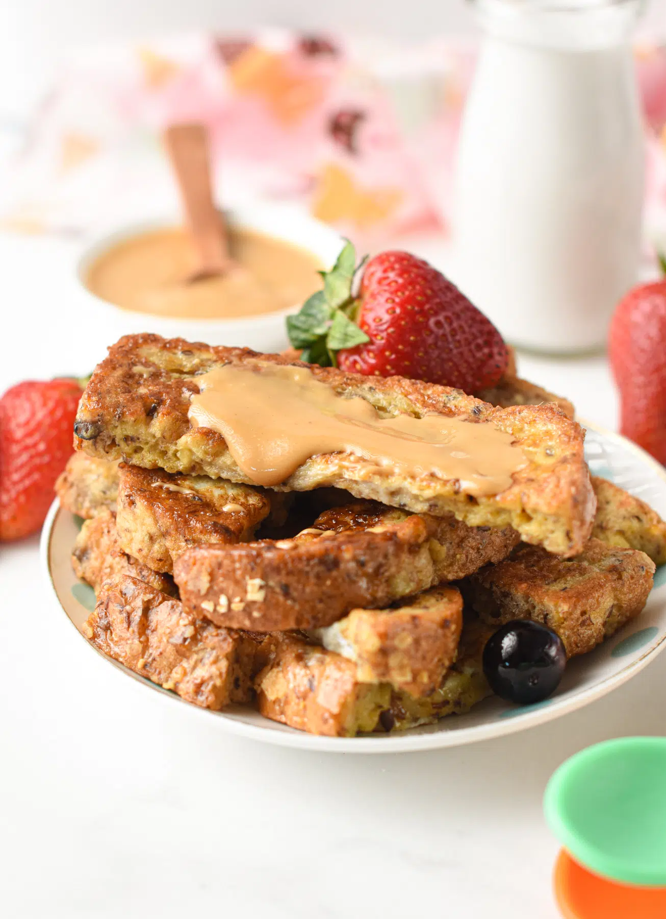 French Toast sticks with peanut butter, strawberries for Babies
