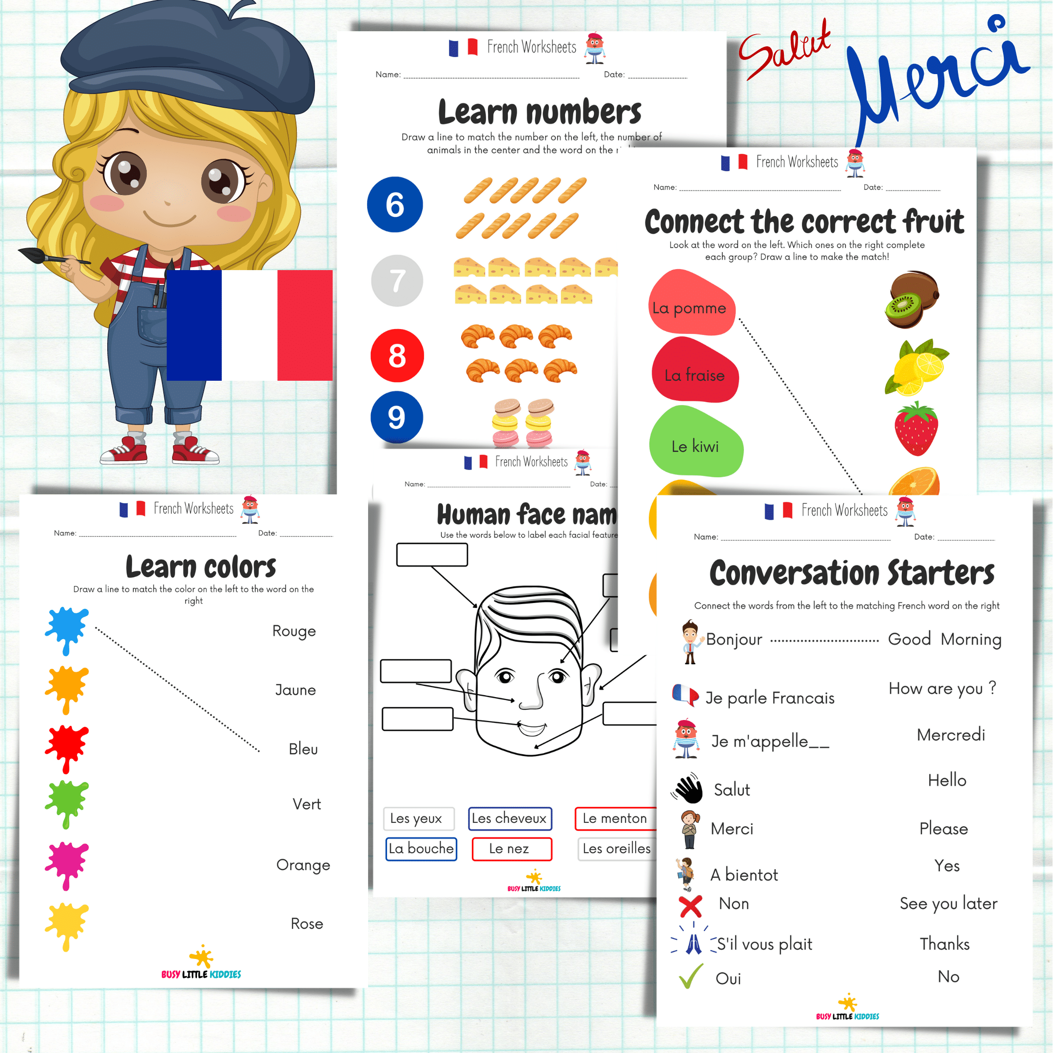 French Worksheets For Kids - Busy Little Kiddies (Blk)