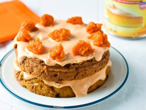 This Pumpkin Dog Cake Recipe is an easy one bowl cake for dogs to celebrate fall. It's packed with homemade pumpkin puree, peanut butter and oats for an healthy treat for your furry friend.