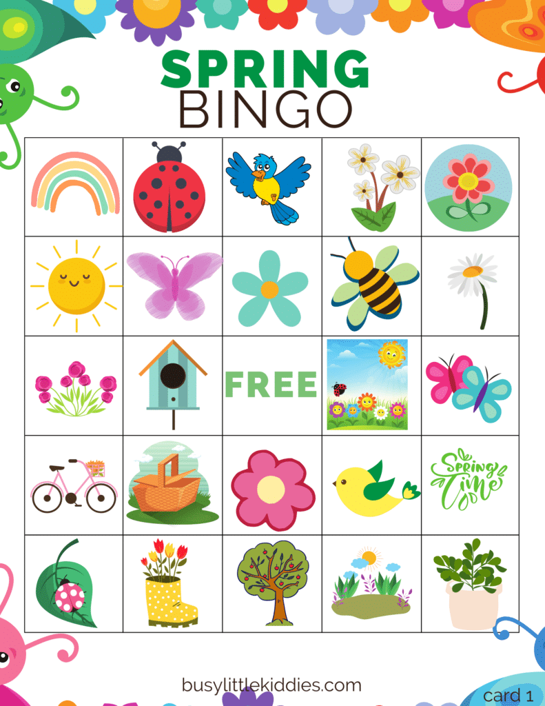 Free Printable Spring Bingo For 4 Players Busy Little Kiddies
