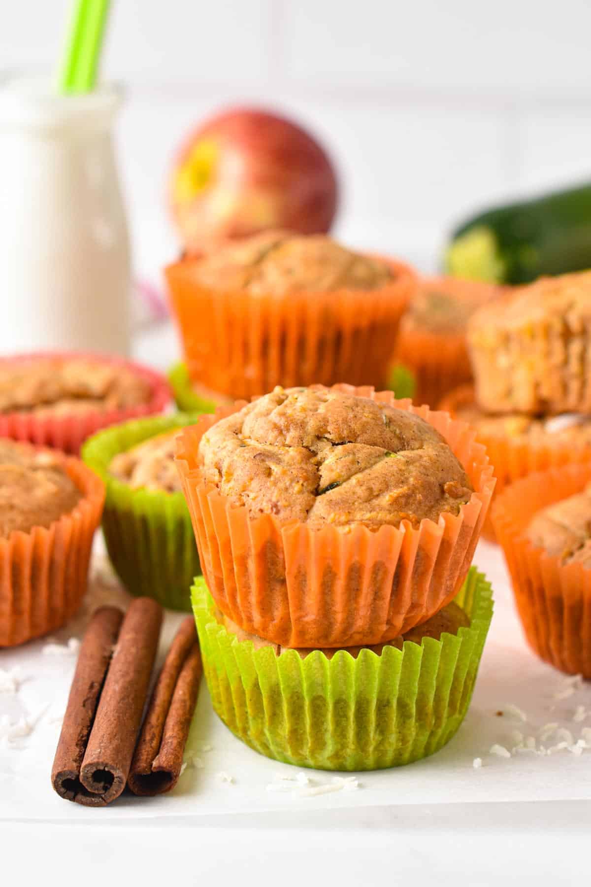 These Zucchini Carrot Apple Muffins are easy, healthy muffins for kids packed with 3 fruits and vegetables for a boost of vitamins. Plus, these are easy to freeze and make ahead to prepare lots of healthy snacks.